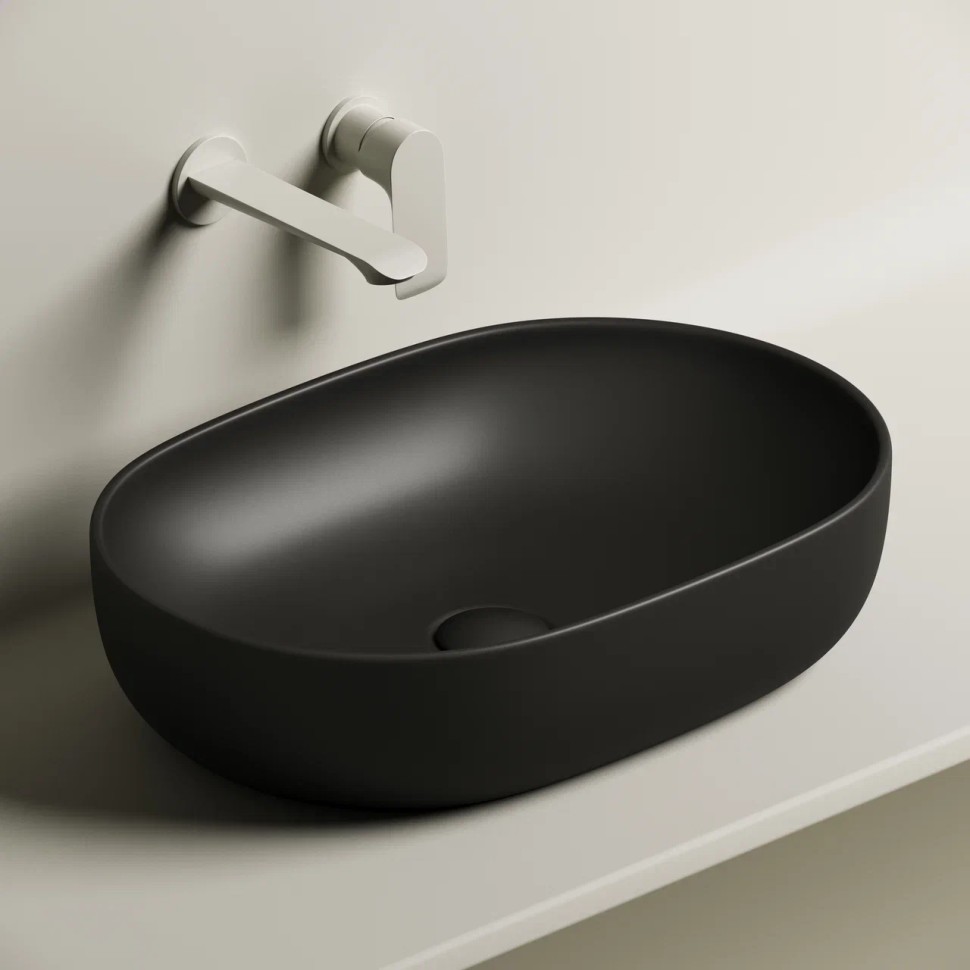 Умывальник чаша накладная овальная (цвет Черный Матовый) Element 600x415x135мм