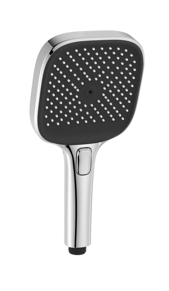 Душевая лейка SANCOS Nok square, кнопочное управление, 125x125 мм, 3 режима, цвет хром/черный матовый, арт. SC6002CH-B