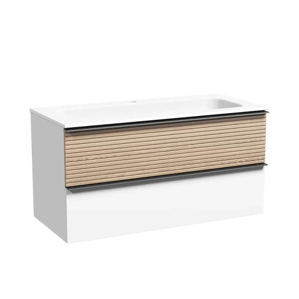 Тумба подвесная SANCOS Delta 995х445х500, c двумя ящиками оснащенными доводчиками, дуб светлый/белый , арт. DL100W