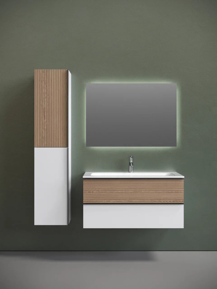 Тумба подвесная SANCOS Delta 995х445х500, c двумя ящиками оснащенными доводчиками, дуб светлый/белый , арт. DL100W