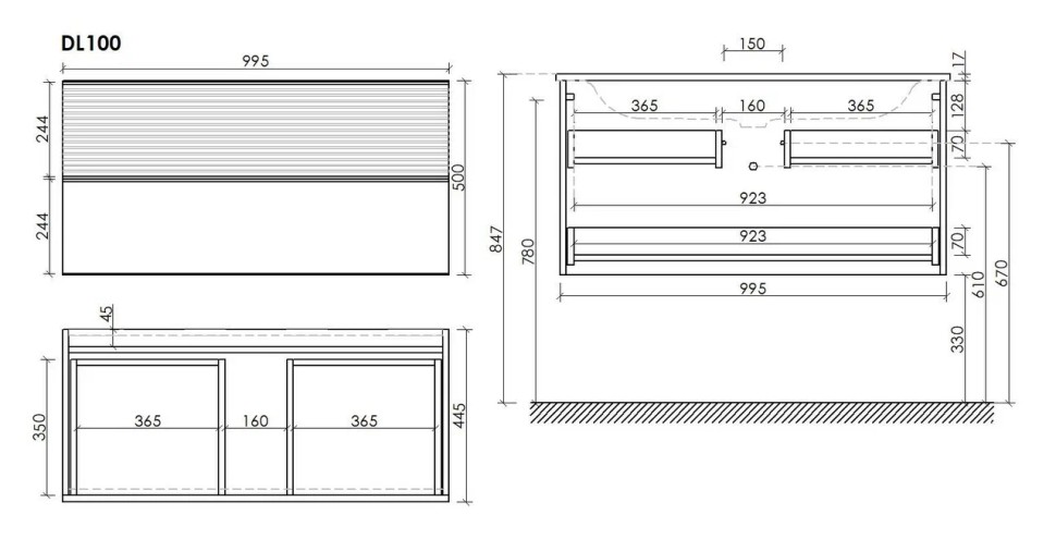 Тумба подвесная SANCOS Delta 995х445х500, c двумя ящиками оснащенными доводчиками, дуб светлый/белый , арт. DL100W