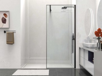 Душевая перегородка Волк-Ин (Walk-In) VSW-1HS100CLB, 1000*2000, черный матовый, стекло прозрачное