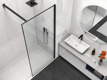 Душевая перегородка Волк-Ин (Walk-In) VSW-1HS100CLB, 1000*2000, черный матовый, стекло прозрачное