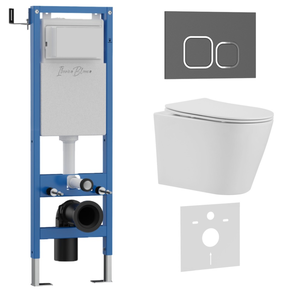 Комплект 3в1 IBERICA BLANCA инсталляция SILENCIO MINI, унитаз BURGOS ALTO белый, кнопка смыва ESTI-Q серый матовый (IB.001M.BRA.231.837)