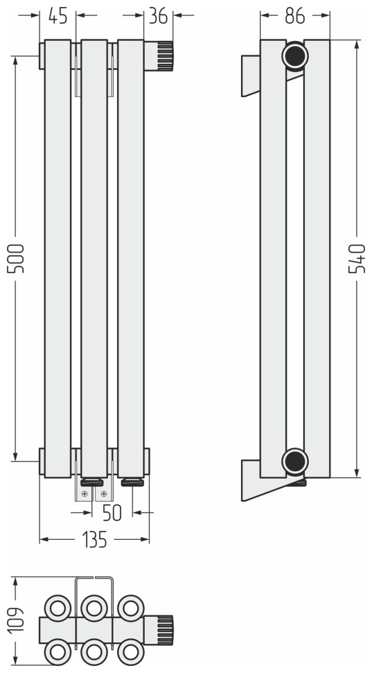 Эстет-00 EU50 500х135 3 секции