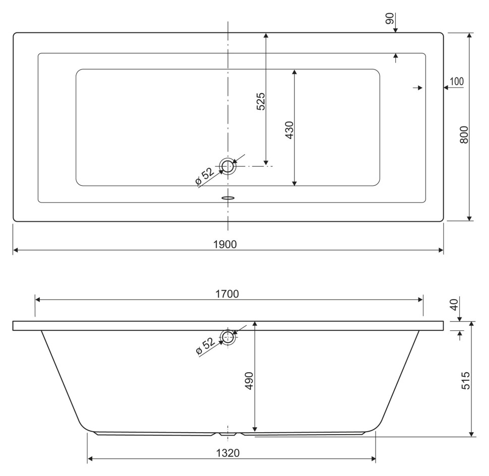 Акриловая ванна CEZARES PLANE-190-80-49-W37