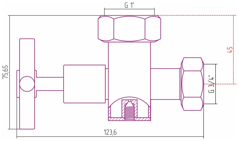 Вентиль запорный с клапаном крестовой (G 1" НГ х G 3/4" НГ)