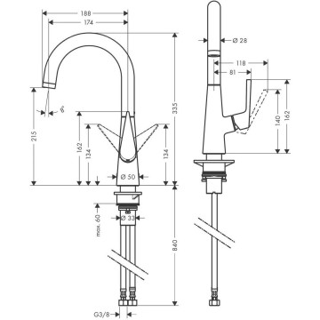 Смеситель для кухни Hansgrohe Talis S, 1jet Hansgrohe 72814000, хром
