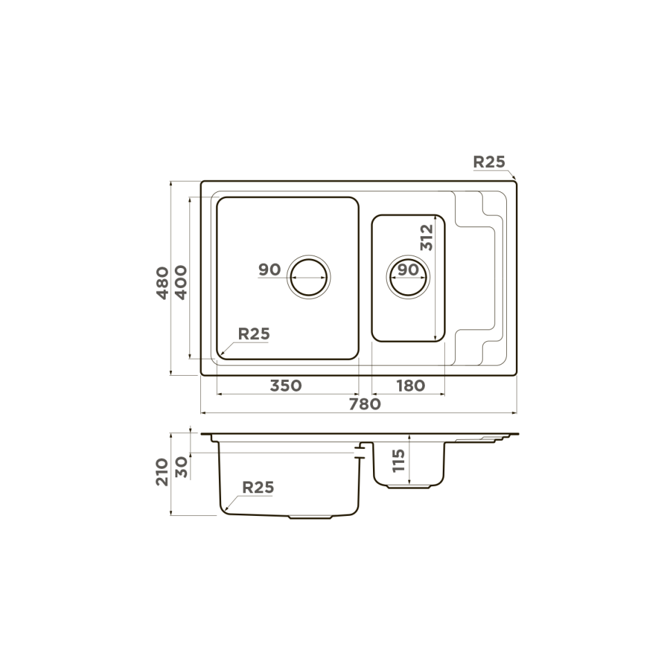 Кухонная мойка Omoikiri Mizu 78-2-IN нерж. сталь/нержавеющая сталь