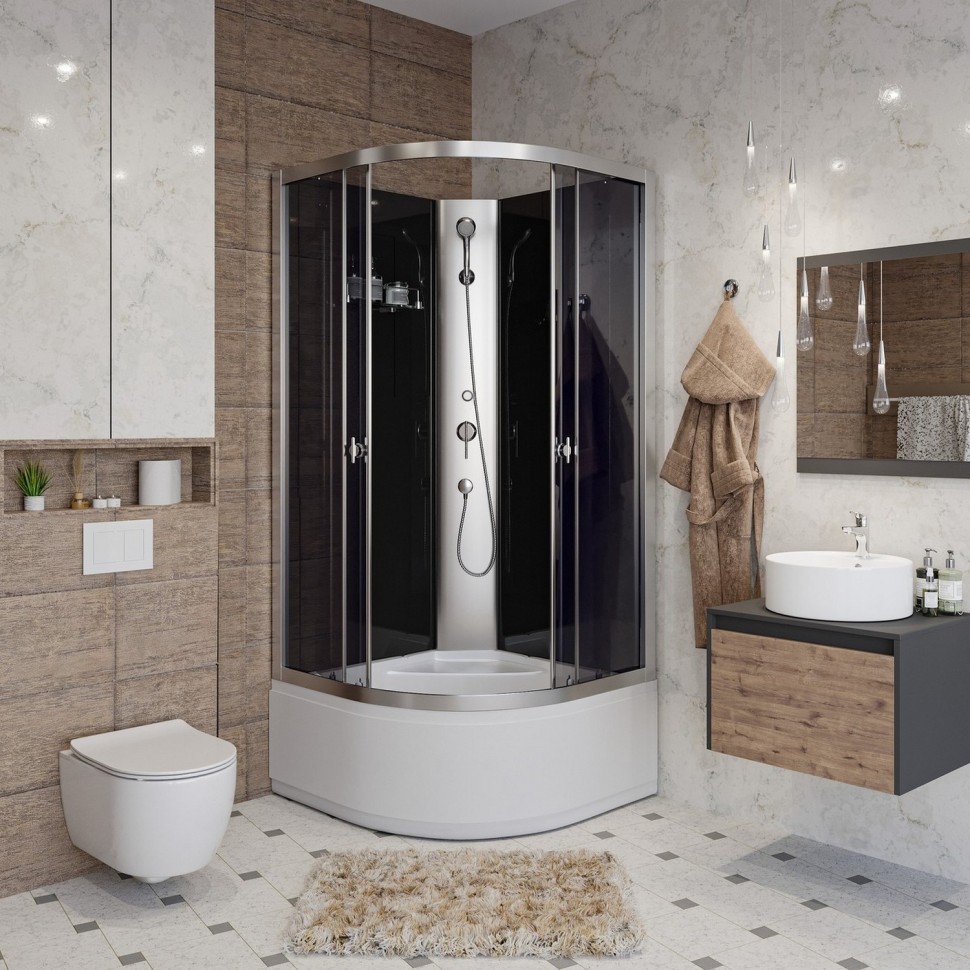 Душевая кабина Niagara Eco E100/40/TN/BK (100х100х195) высокий поддон(40см),стекло тонированное,4 места