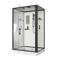 Душевая кабина Niagara Standart ST100/80/15Q/BL (100х80х215) прямоугольник,поддон 15см,распашная,проф.черный,3 места