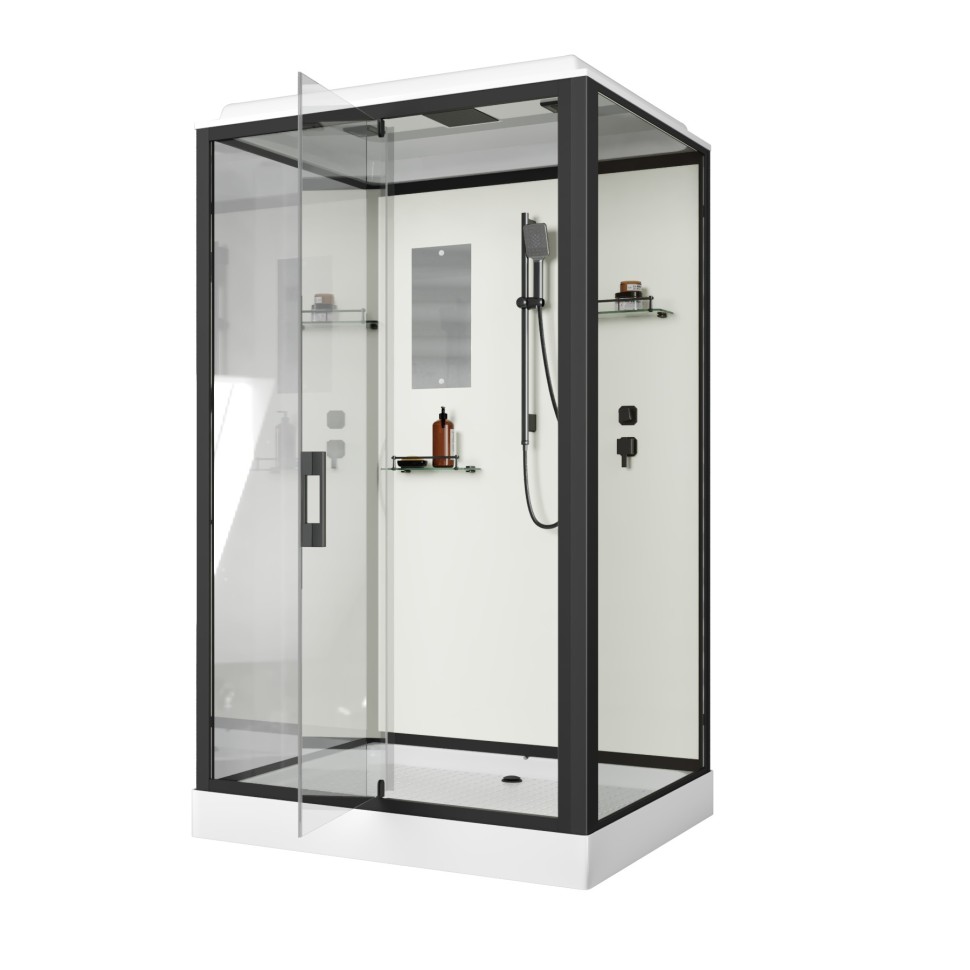 Душевая кабина Niagara Standart ST100/80/15Q/BL (100х80х215) прямоугольник,поддон 15см,распашная,проф.черный,3 места