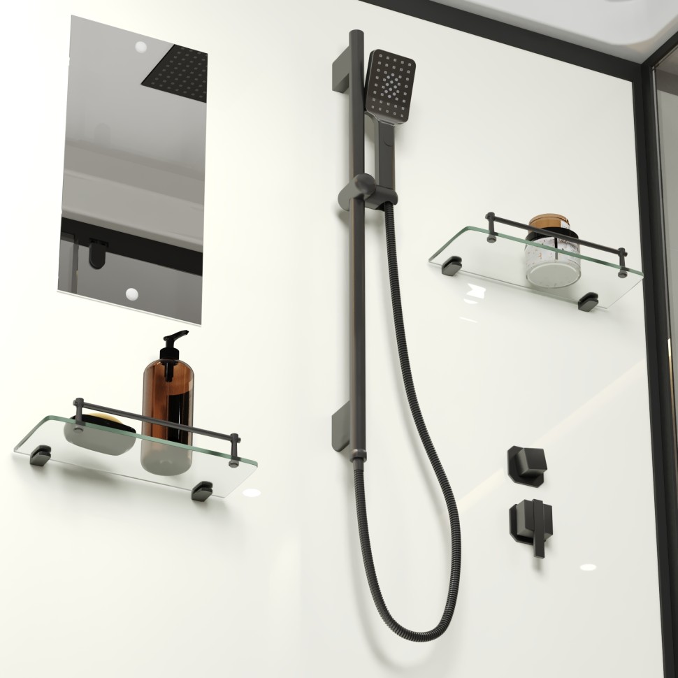 Душевая кабина Niagara Standart ST100/80/15Q/BL (100х80х215) прямоугольник,поддон 15см,распашная,проф.черный,3 места