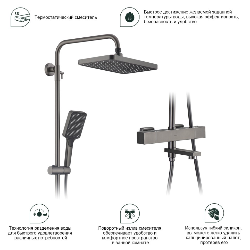 Душевая система Splenka с термостатом для ванны S224.26.09 Графит