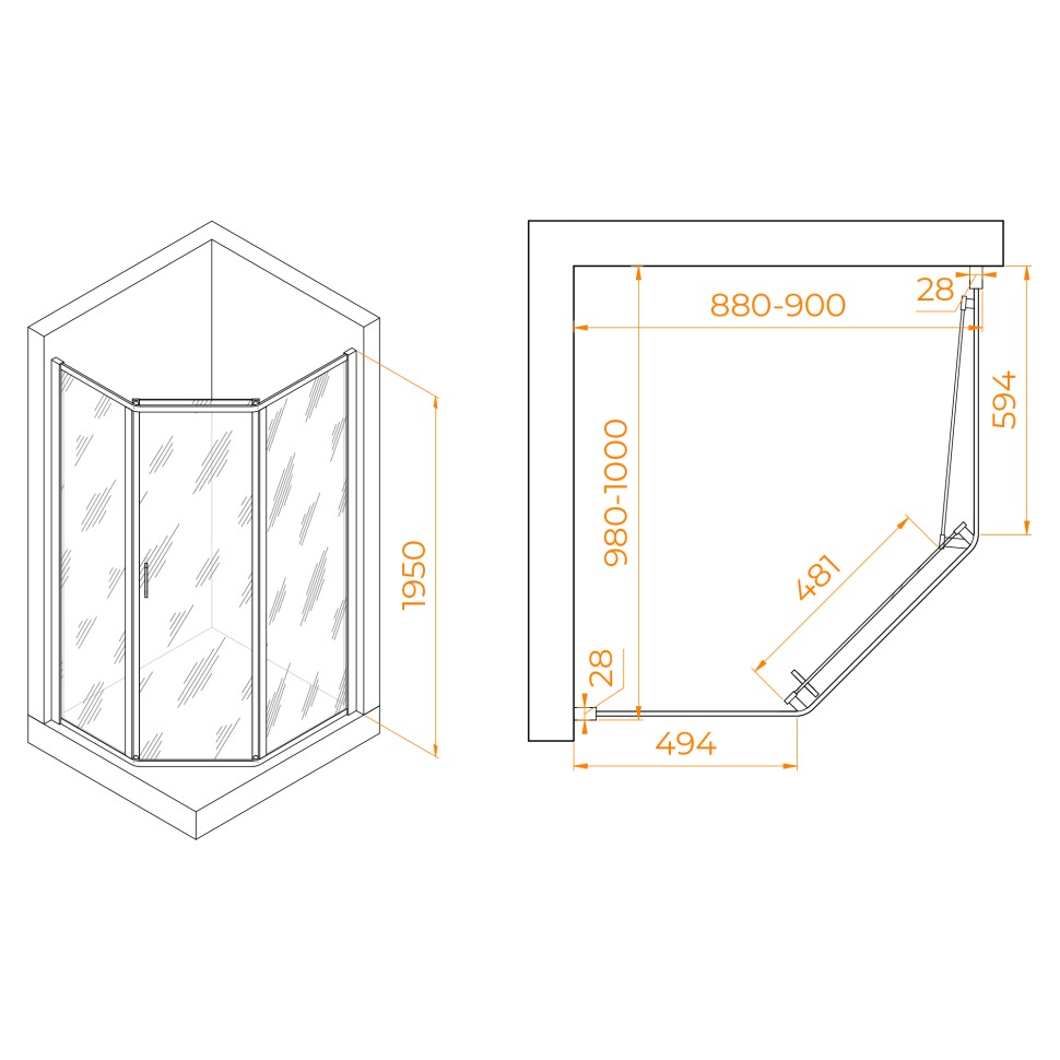 Душевой уголок RGW PA-86S (Прозрачное, 900x1000)