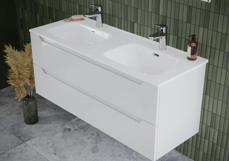 Тумба подвесная SANCOS Norma 2.0 1190х450х500, c двумя ящиками оснащенными доводчиками, белый глянец , арт. NR2.120-1W