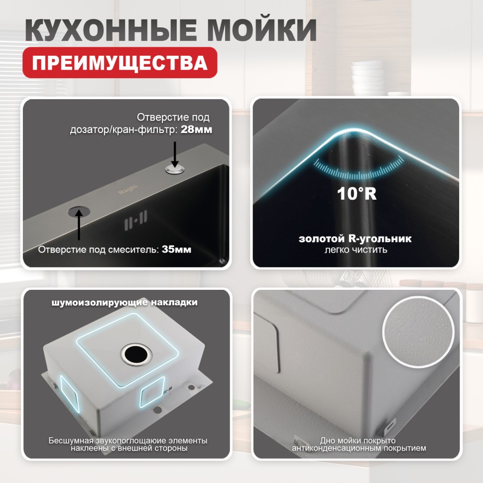 Мойка - профессиональная ручная работа Raglo, графит R701