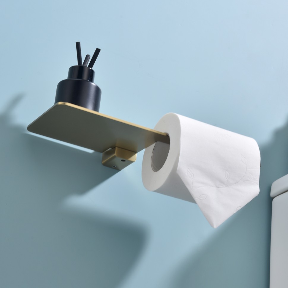 Бумагодержатель с полочкой для телефона Raglo сатин золото