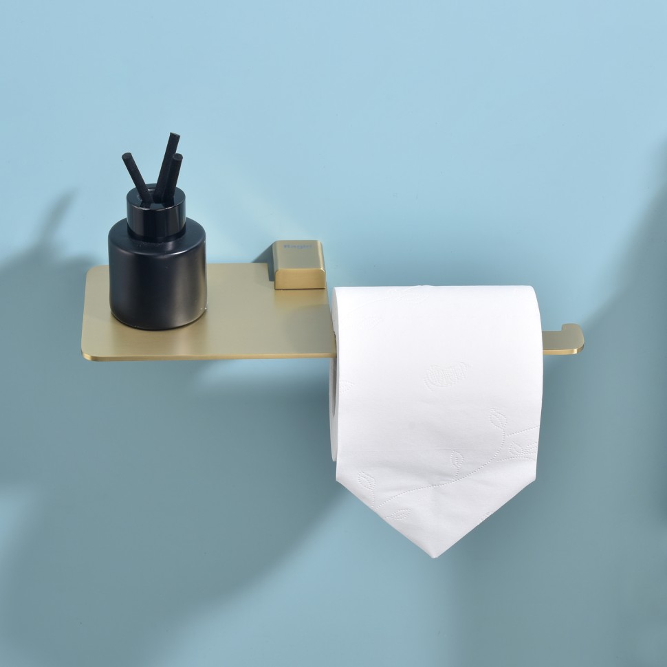 Бумагодержатель с полочкой для телефона Raglo сатин золото