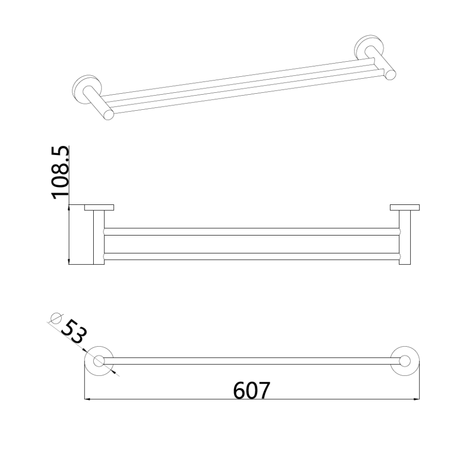 AQM7205MB Trento Держатель банного полотенца двойной 600мм, черный матовый