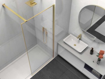 Душевая перегородка Волк-Ин (Walk-In) VSW-1HS100CLG, 1000*2000, брашированное золото, стекло прозрачное