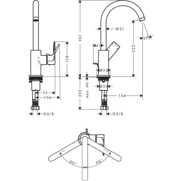 Смеситель для раковины Hansgrohe Rebris E 72576000 хром