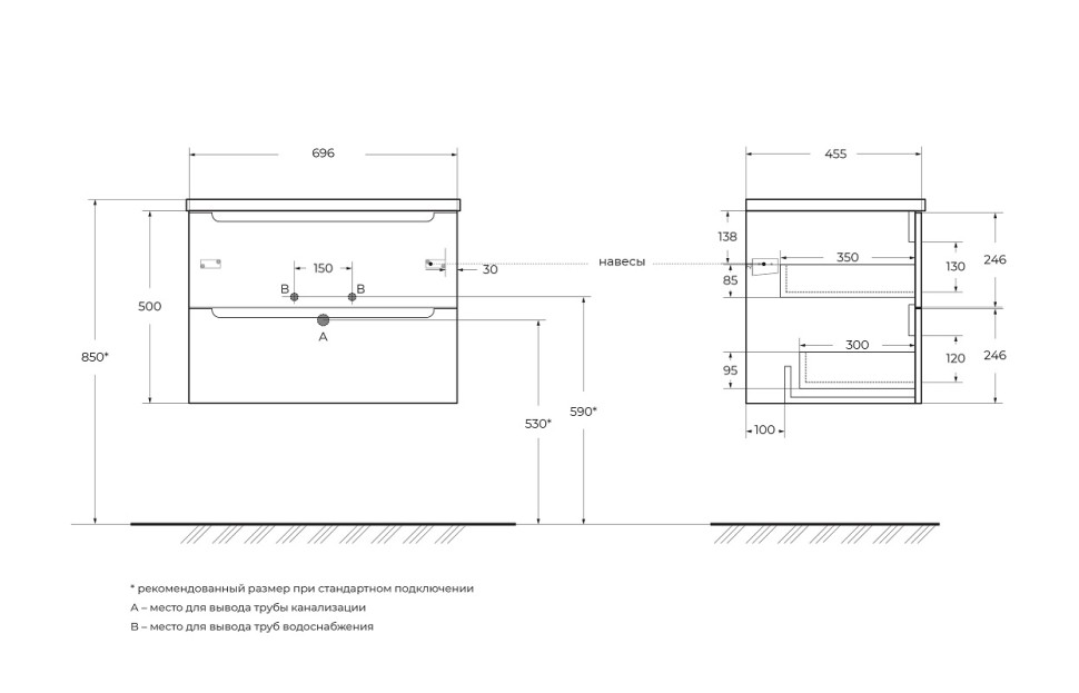База под раковину подвесная BelBagno ETNA-700-2C-SO-WO-P Rovere Bianco