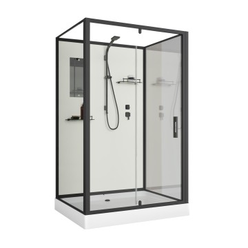 Душевая кабина Niagara Standart ST100/80/15Q/BL/BK (100х80х200) прямоугольник,поддон 15см,распашная,проф.черный,без крыши,3 места