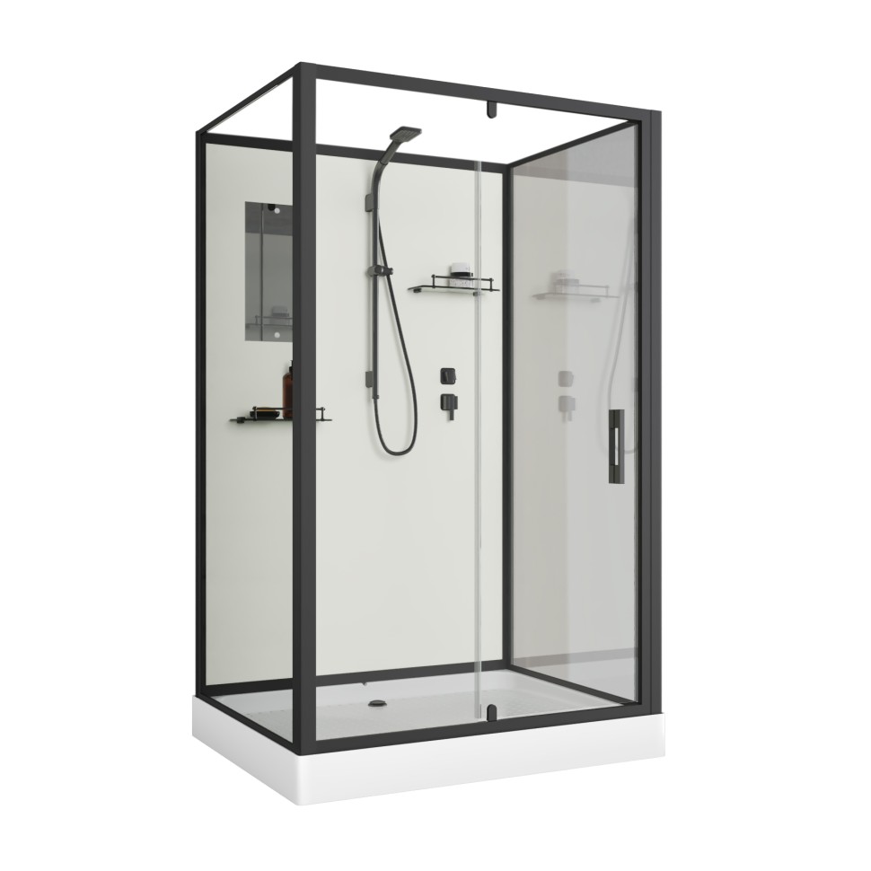 Душевая кабина Niagara Standart ST100/80/15Q/BL/BK (100х80х200) прямоугольник,поддон 15см,распашная,проф.черный,без крыши,3 места
