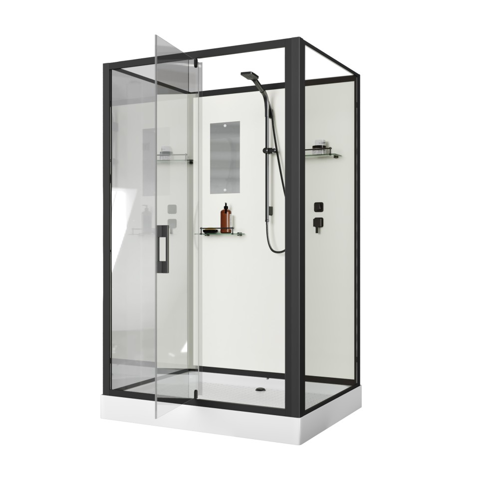 Душевая кабина Niagara Standart ST100/80/15Q/BL/BK (100х80х200) прямоугольник,поддон 15см,распашная,проф.черный,без крыши,3 места