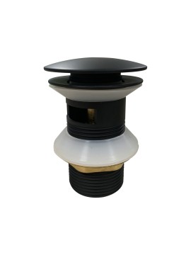 Донный клапан для раковины Demm, круглый, с переливом, CLICK-CLACK, латунь, чёрный матовый