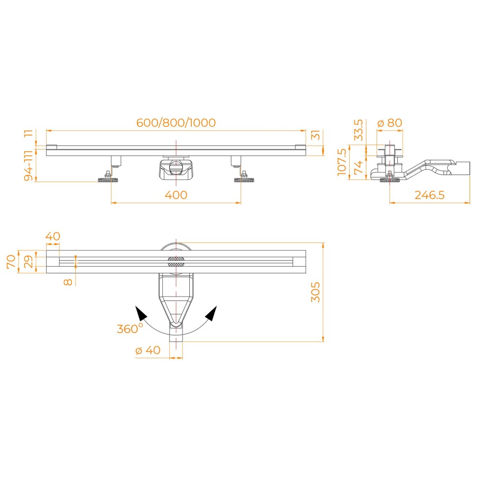 Душевой трап обрезной - SDR-50Gr - серый (600)