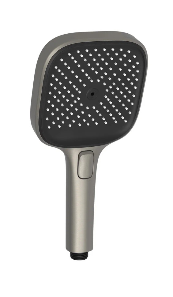 Душевая лейка SANCOS Nok square, кнопочное управление, 125x125 мм, 3 режима, цвет воронёная сталь/черный матовый, арт. SC6002GG