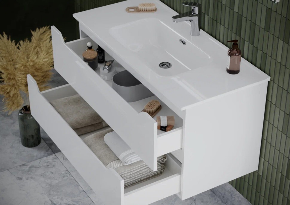 Тумба подвесная SANCOS Norma 2.0 1190х450х500, c двумя ящиками оснащенными доводчиками, белый глянец , арт. NR2.120-2W