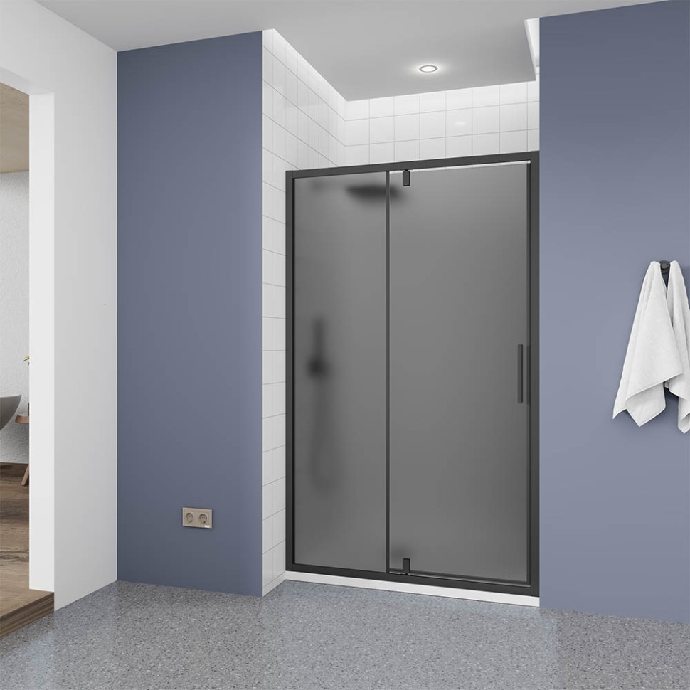 Душевая дверь Veconi Ottimo P20 B, 1100x1900, черный матовый, стекло тонированное матовое