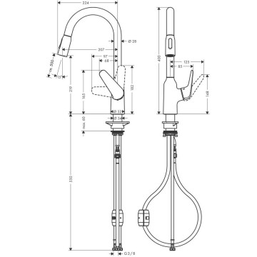 Смеситель для кухни Hansgrohe Focus M42 с выдвижным душем, 2jet Hansgrohe 71800000, хром