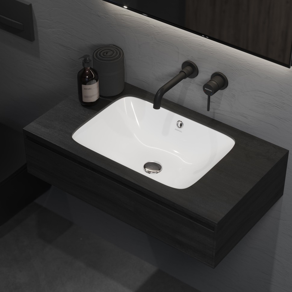 Раковина BERGES Ego встраиваемая снизу, 55х41 см, без отверстия под смеситель