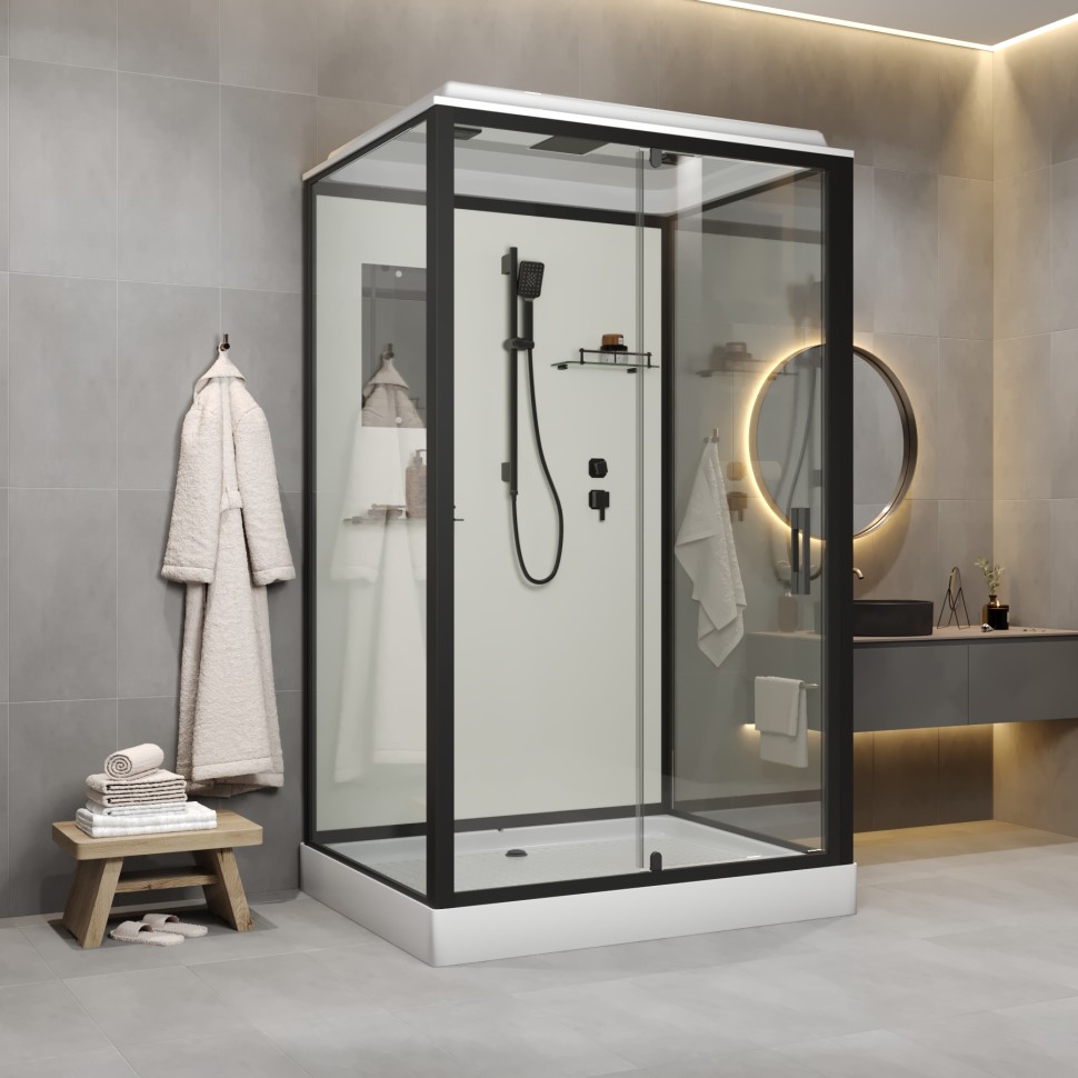 Душевая кабина Niagara Standart ST120/90/15Q/BL (120х90х215) прямоугольник,поддон 15см,распашная,проф.черный,3 места