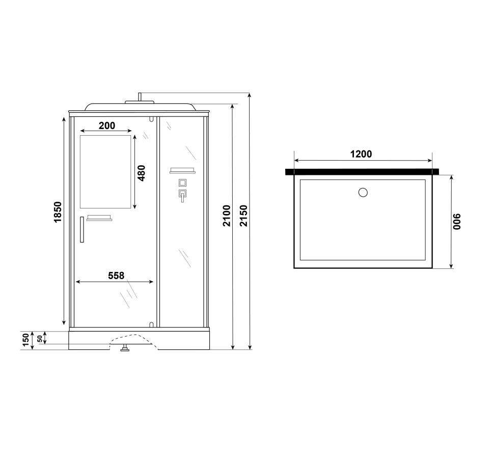 Душевая кабина Niagara Standart ST120/90/15Q/BL (120х90х215) прямоугольник,поддон 15см,распашная,проф.черный,3 места