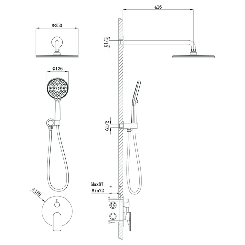 Встраиваемая душевая система LICATA, Хром глянец