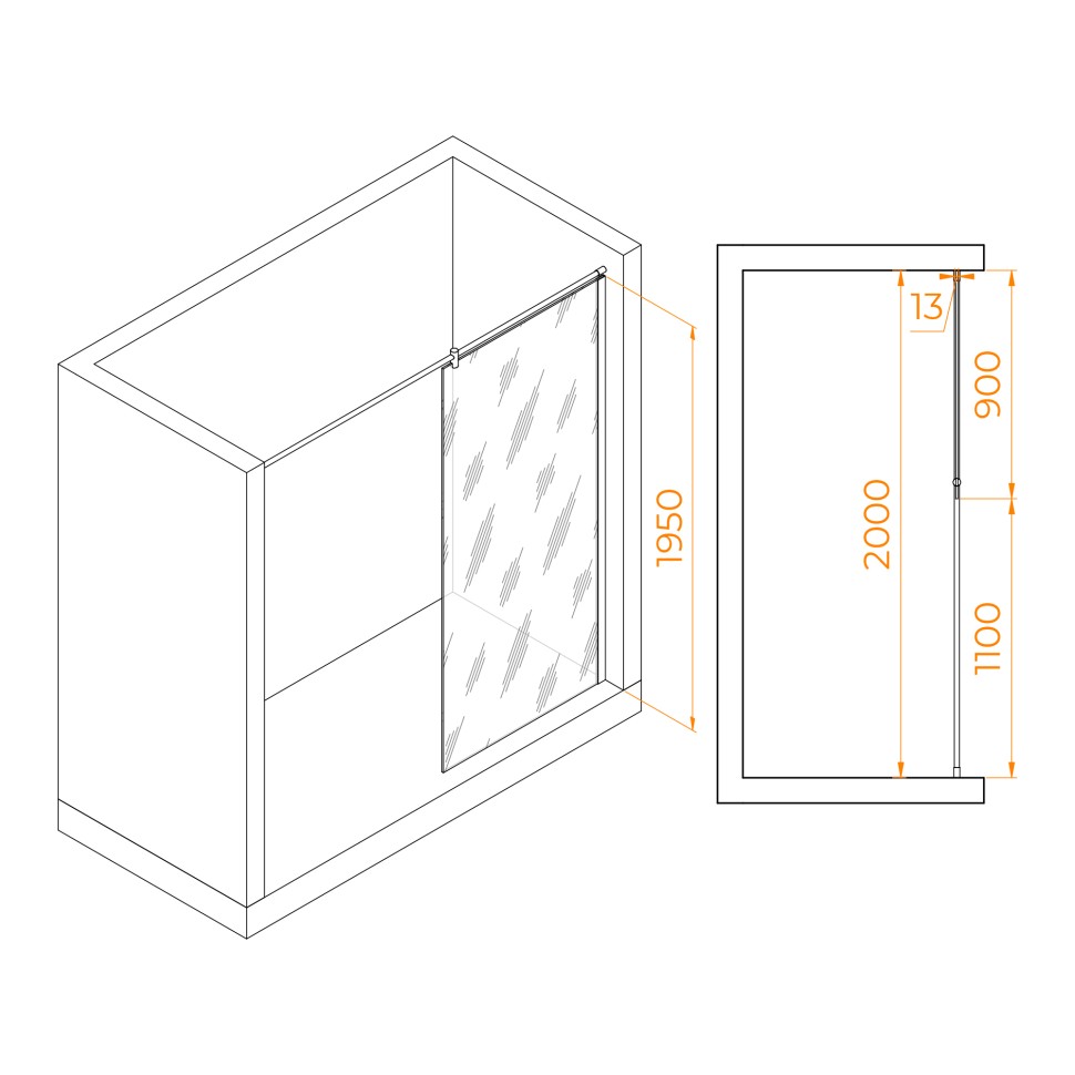 Душевая перегородка RGW WA-034 (Матовое-Сатинат, 900)