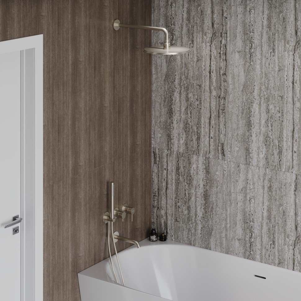 AQM8408BN Набор для комплектации ванны с изливом, верхним и ручным душем, шлифованный никелб