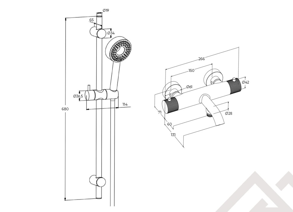 Термостатический смеситель для ванны и душа MILLEAU Tissage ML81803/B0705-CR (Cool touch) c душевым гарнитуром, Хром
