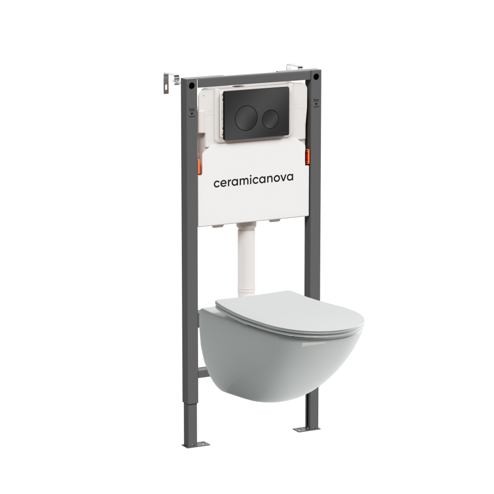 Комплект Подвесной унитаз MONO Rimless + Система инсталляции Balance кнопка Circle, черный матовый