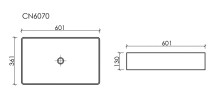 Раковина накладная прямоугольная 601x361x130, цвет белый, арт. CN6070
