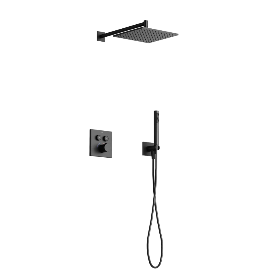 Душевой комплект с термостатом SANCOS Linn, с внутренней частью, черный матовый, арт. SC9022MB