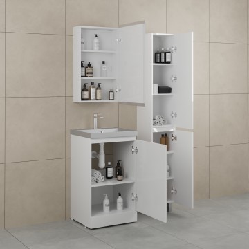 Тумба напольная STYLELINE "БАТЛЕР" (1 ящ.) под ASTI 500 Люкс антискрейтч белый глянец PLUS с раковиной ASTI 500x450 кварц, серый шелк