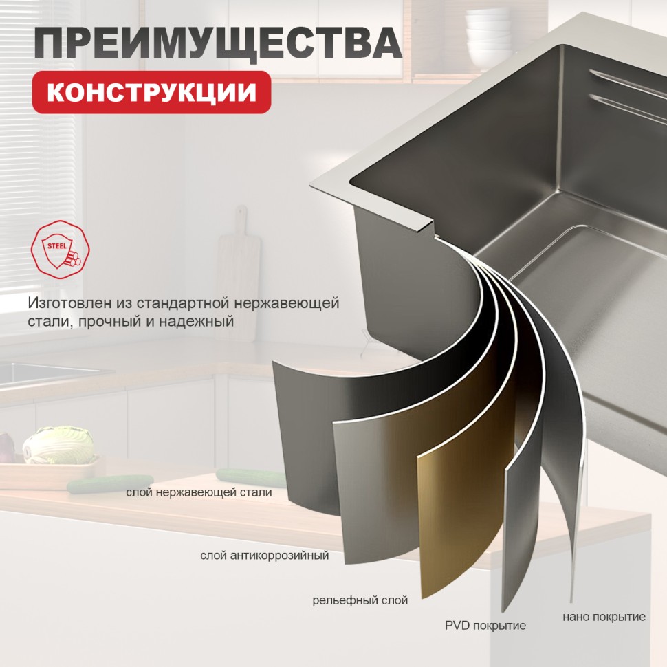 Мойка - профессиональная ручная работа Raglo, сатин, R702