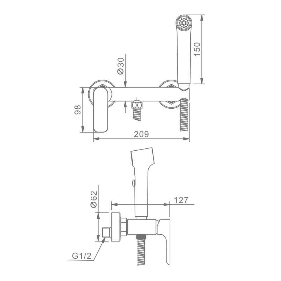 Смеситель Raglo настенный с гигиеническим душем R03.51