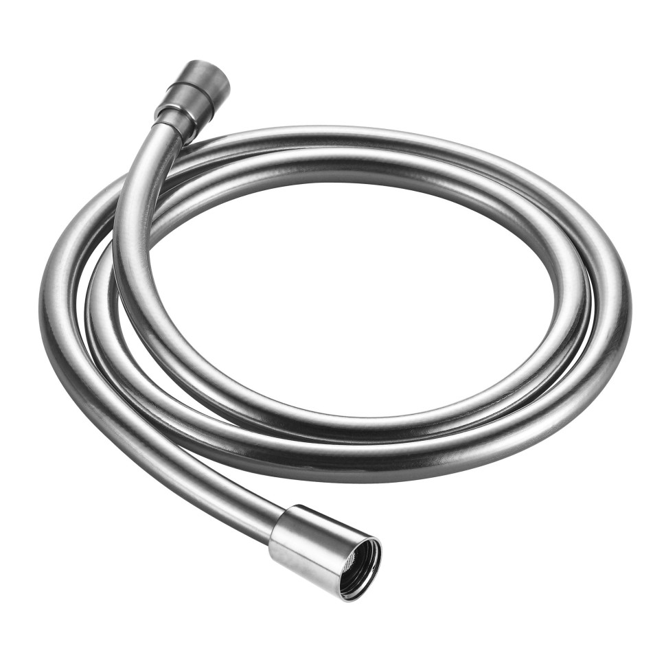 AQM1501CR Шланг душевой, ПВХ, 1000 мм, с латунными коническими гайками и защитой от перекручивания, хром